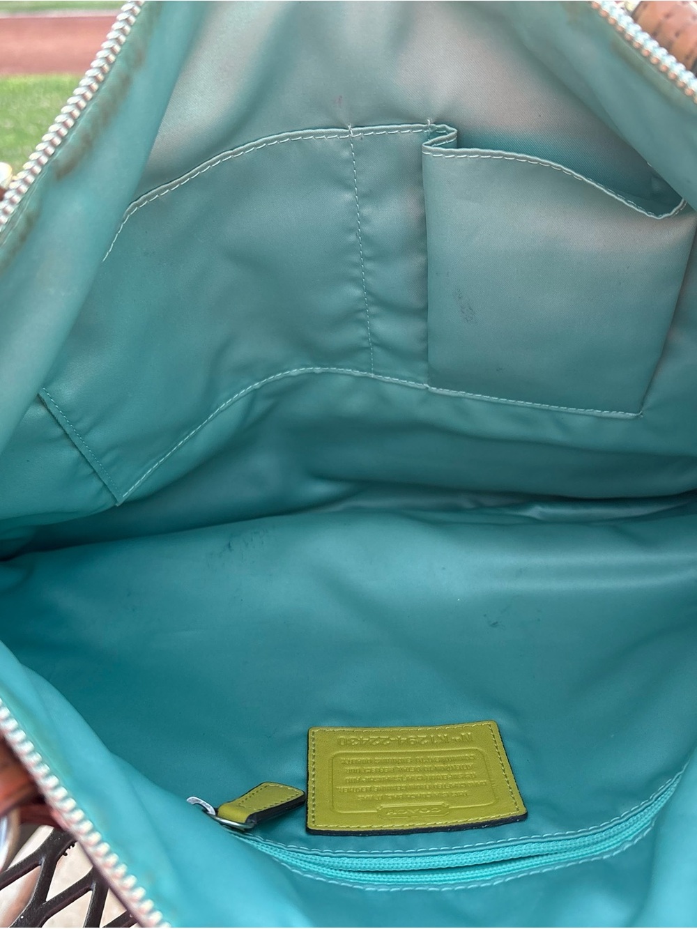 Coach Mint Green and Yellow Leather Shoulder Bag with Brown Trim - Picture 6 of 9